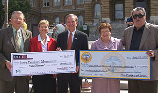 checks for Iowa Workers Memorial