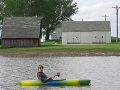 Kayaking in floodwaters