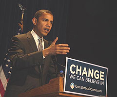 Barrack Obama during campaign in Iowa.