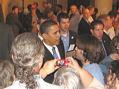 Democrat Barrack Obama campaigning in Des Moines