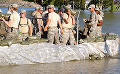 Iowa guard soldiers on flood duty in Iowa in June.