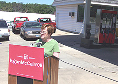 Democrat Lieutenant Governor Patty Judge  at Des Moines gas station to criticize Republican John McCain's energy policy.