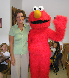 First lady Mari Culver and Elmo.