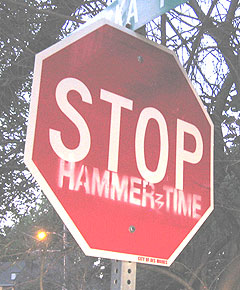 Vandalized stop sign in Des Moines.