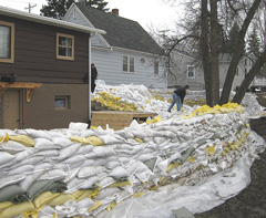 Sandbags around homes in Fargo, North Dakota.