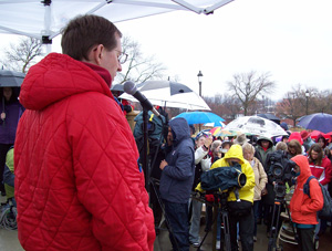 Churck Hurley prays at rally against gay marriage.