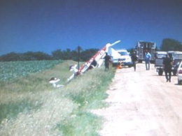 Plane on its top after crash west of Sanborn.