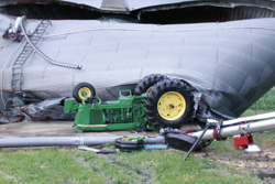 A tractor was tipped over by a storm in Fayette County.