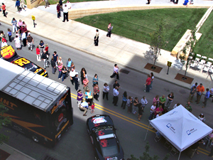 Fans lined up in Des Moines Wednesday  to get autographs from drivers.