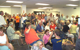 Crowd at Senator Tom Harkin's town hall meeting on health care.