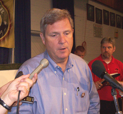 U.S. Ag Secretary Tom Vilsack talks with reporters at the Iowa State Fair.