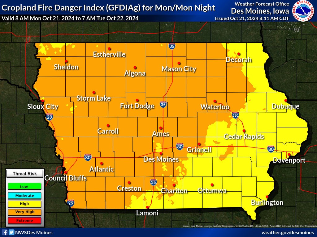 NWS Iowa forecast dry, windy, high risk for grassland fires Radio Iowa
