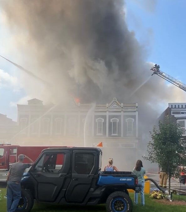 Fire in historic building on town square in Albia
